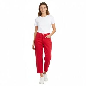 NWT Universal Standard Bae Boyfriend Crop Denim Bright Red Size 00